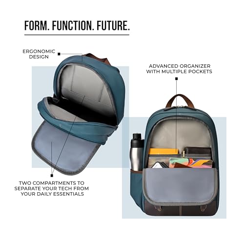 Image of Gear Eco Classic 16 inch /20L Medium Water Resistant Faux Leather Daypack | Casual Backpack | Travel Bag for Men /Women (Teal - Brown)