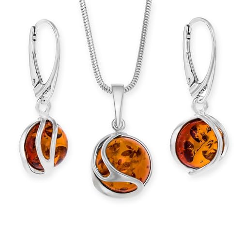 Copal Set De Joyas De Ámbar En Plata 925 Incluye Pendientes Y Colgante