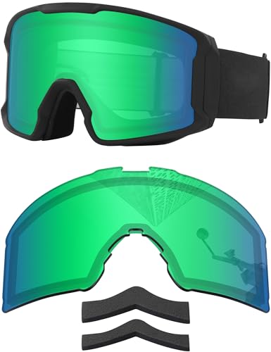 MYCOURAG Anti-fog Ski Goggles Replacement Lenses&Nose Pads for Oakley Line Miner L OO7070 Snow Goggle - Emerald Green