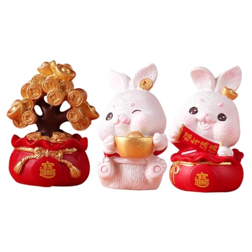 CVUTOVO 年干支置物 うさぎデスクトップ装飾 樹脂製ラビットフィギュア 風水開運インテリア 贈り物にな幸運の招財樹付き点