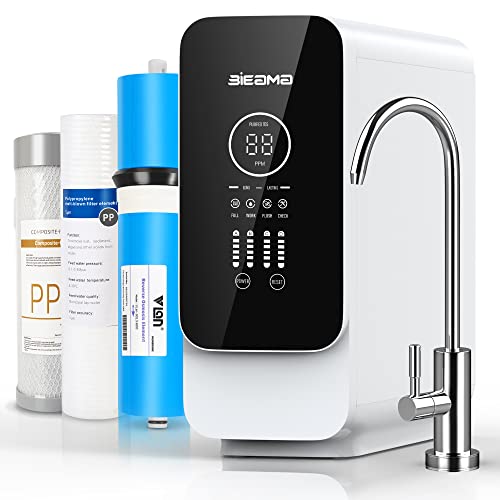 BIEAMA RO Umkehrosmose-Wasserfiltersystem, 600 GPD Schnellfluss, 2:1 Pure to Drain, TDS Wasserqualität LED Wasserhahn, FCC gelistet, USA Tech, RO600HUA3-W Cover