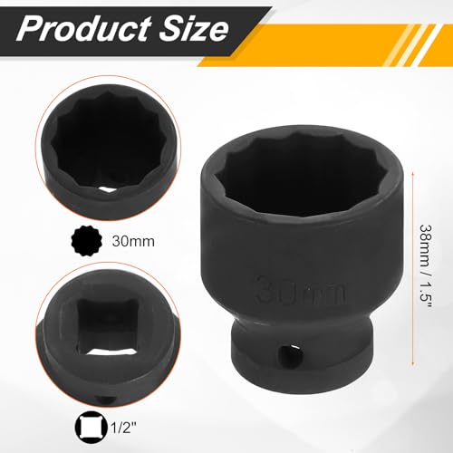 Image of HARFINGTON 2pcs 1 /2 inch Drive x 30mm Shallow Impact Socket 12-Point Metric CR-V Steel Spindle Nut Impact Flip Sleeve for Home Auto Nuts Bolts Repair