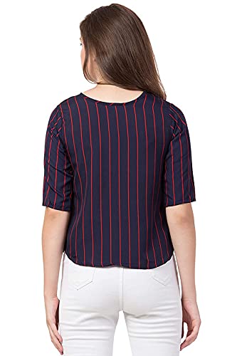 Image of Blue Red Lining Fabric American Crepe Top Regular Fit