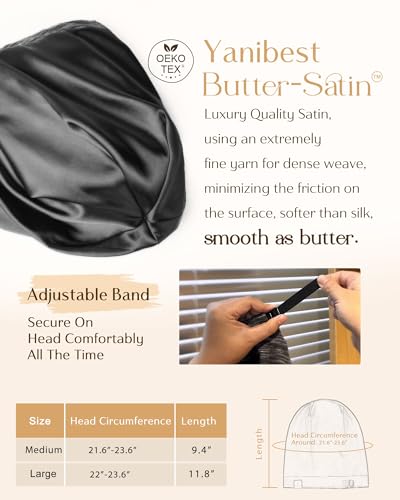 YANIBEST Silk Satin Bonnet Hair Cover Sleep Cap - Adjustable Stay on Silk Lined Slouchy Beanie Hat for Night Sleeping