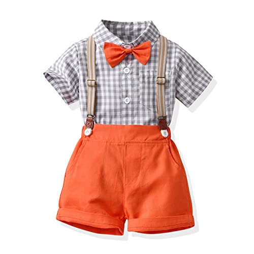 Image of Volunboy Baby Boy Formal Short Set Toddler Summer Gentleman Outfit Kid Short Sleeve Bowtie Shirt Suspender Shorts Suit