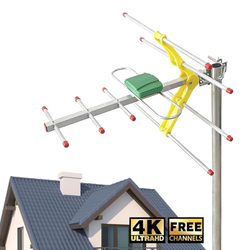 Outdoor TV Aerial for Freeview – Long Range Digital TV Aerial with 8M Coaxial Cable, 4K 1080p HD Signal Reception, Roof & Loft Installation, Weatherproof