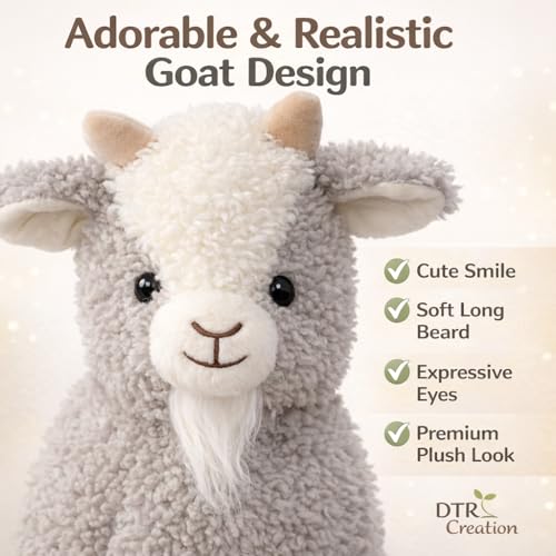 Image of Sheep Soft Toy for Kids, Ultra Soft Plush Stuffed Animal for Baby Boys & Girls, Cute Goat Teddy Toy for Kids, Birthday Gift & Room Decor Toy, Grey & White Color, 40 cm
