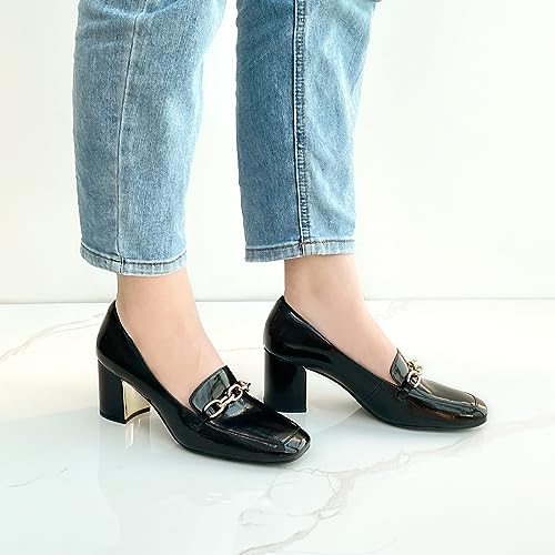JENN ARDOR Heeled Loafers for Women Block Heel Loafers Comfortable Square Toe Chunky Pumps for Women Work Heels Office Shoes Ladies Professional Classy Dressy Shoes with Chain3