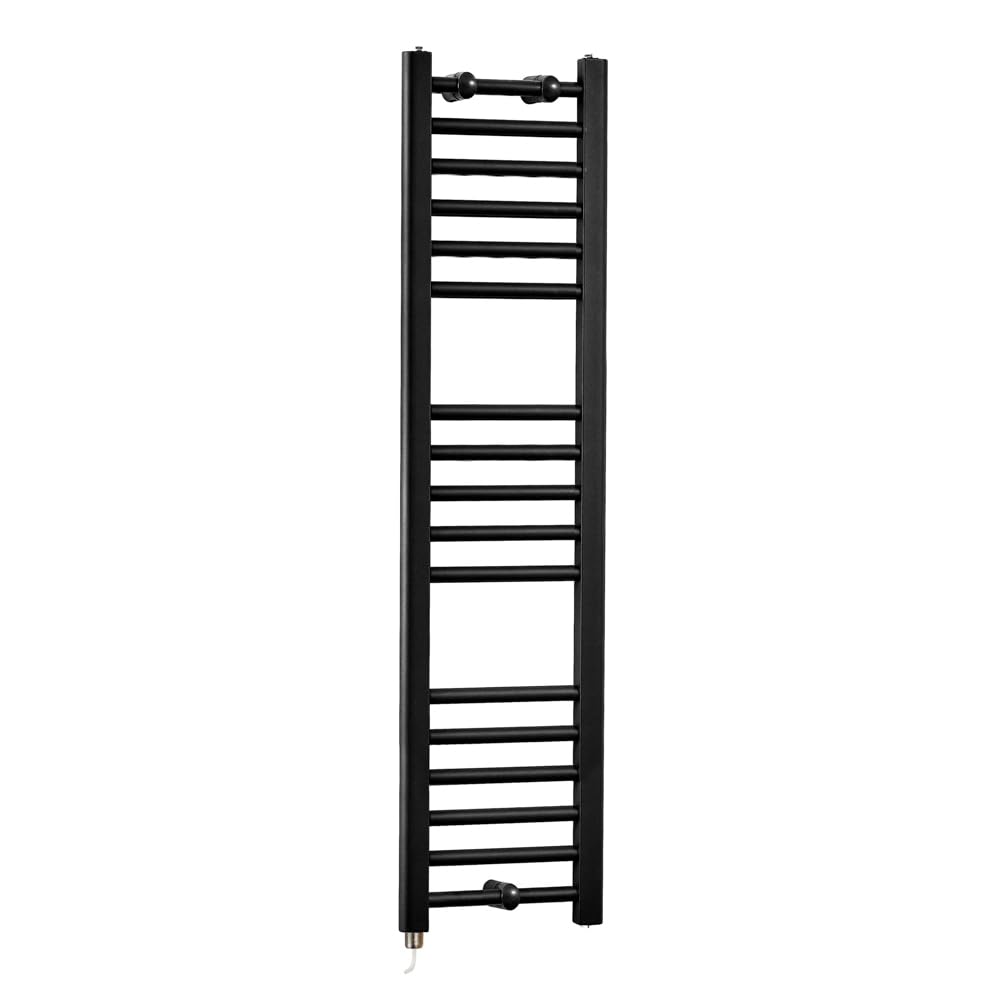 Milano Nero 400W Black Straight Bar Electric Heated Towel Rail - 1200 x 300mm