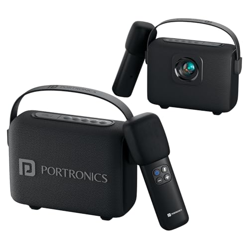 Image of Portronics Resonate 2 14W Portable Bluetooth Speaker with Wireless Karaoke Mic & LED Sunset Projection Lights, Upto 5 Hours Playtime, Bluetooth 5.3V, Handsfree Calling, Type C Fast Charging (Black)