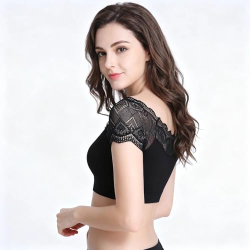 Image of DRESHOW Lace Bralette Tank Tops Wireless Bra Lace Crop Top Removeable Pads Yoga Sports Bra Undershirt for Women & Teens