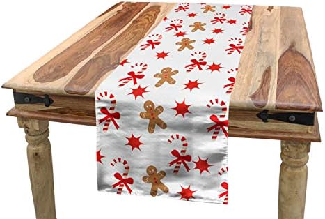 Ambesonne Gingerbread Man Table Runner, Candy Cane Bowties Red Star Christmas Cookie Pattern, Dining Room Kitchen Rectangular Runner, 16" X 72", Brown Orange image 2