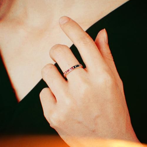 Eternity Rainbow Ring for Women, 18K Gold Plated Colorful AAAAA Cubic Zirconia Multi-Gemstone Stackable Band Ring3