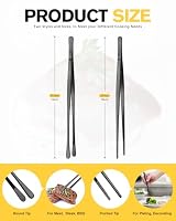 2 Stück 25,5 CM Küchenpinzette Feine Pinzettenzange, Professionelle lange Kochpinzette aus Edelstahl für BBQ, Meeresfrüchte, Reparieren und Servieren (SCHWARZ) – Ansicht 3