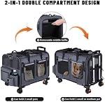 Pet Transporteur avec roues, sac de voyage roulant pour chats et chiens, gris, mesh Windows, poignée télescopique, poches de rangement
