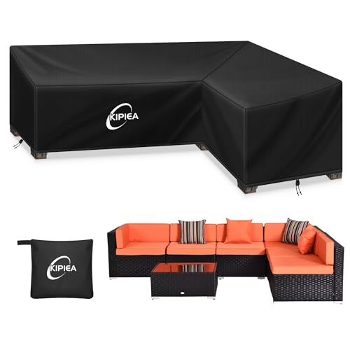 Kipiea Patio L-Shaped Furniture Sectional Sofa Covers, 420D Heavy-Duty Oxford Fabric Outdoor Sectional Cover with Windproof, Anti UV, No Tears, No Fading (Right Facing 98"x79"L x 33.5" D x 31" H)