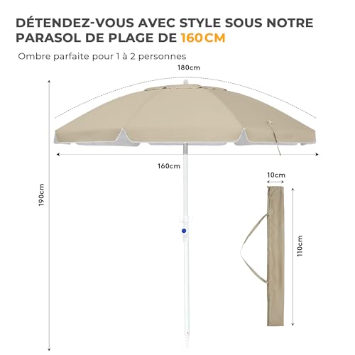 Parasol plage inclinable UPF50+ 1,6 m Palawano