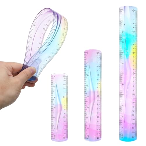 Flexible Ruler, 3 Pcs Bendable Ruler Plastic Colorful Shatterproof Straight Edge Rulers 6inch 8inch 12inch Soft Flexible Rulers for Classroom Office Drafting Tools & Drafting Kits Adult