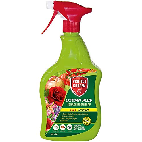 Preisvergleich Produktbild SBM Protect Garden Lizetan Plus Schädlingsfrei AF anwendungsfertig, Langzeitschutz gegen Schädlinge an Rosen, Zierpflanzen, Obst, Gemüse, Sparpack 3 x 800 ml Plus Zeckenzange mit Lupe