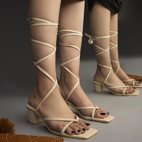 Image of Shoetopia Elegant Block Heel Sandals with Gladiator Detail | Chic Lace-Up Straps | Comfortable Summer Footwear for Women