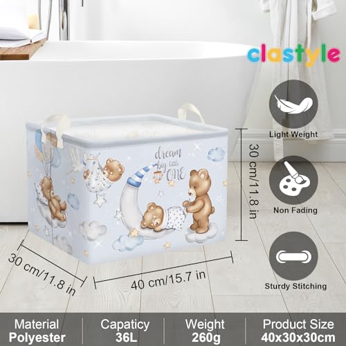 Clastyle Sleeping Animal Baby Laundry Hamper Collapsible Clothes Kids Storage Basket Waterproof Boys Girls Toy Box for Nursery Room, Bear, 40 * 30 * 30 cm