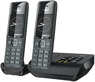 Gigaset FAMILY Plus A Duo - 2 cordless DECT phones with answering machine - elegant design - best audio quality with handsfree - call protection - phone book with 200 contacts, titanium black