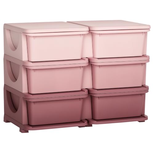 Image of HOMCOM 6 Drawers Plastic Kids Storage Units 3 Tier Children Toy Chest Pink