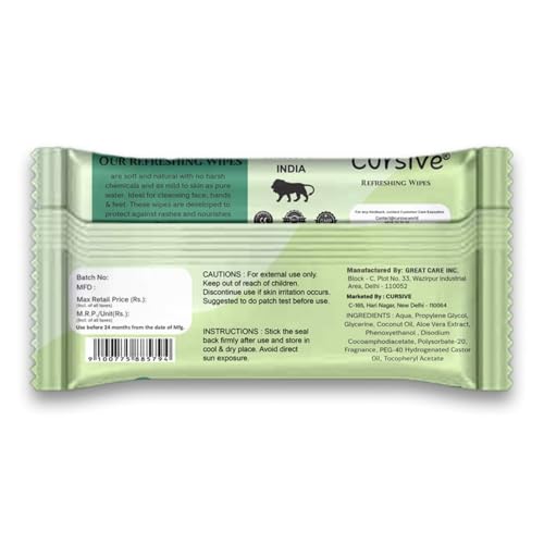 Image of Cursive Face, Hand & Body Daily Cleansing Makeup Remover Wipes|Wet Wipes for Women & Men | Paraben & Alcohol Free Cucumber Aloe Vera - Calming & Soothing, 99% Natural, Hypoallergenic,Gentle for Sensitive Skin 25 Wipes Per Pieces (Pack Of 2)