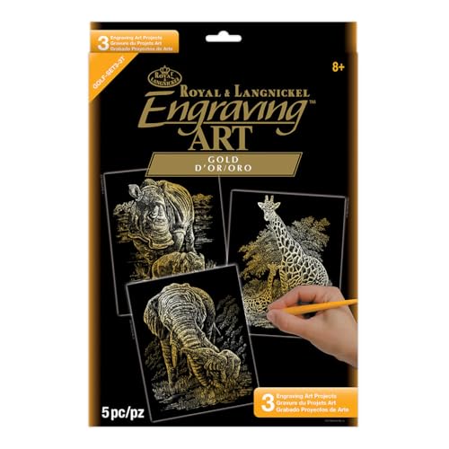 Royal & Langnickel Foil Engraving Kit, Gold Rhinoceros, Giraffe & Elephant - 8.75