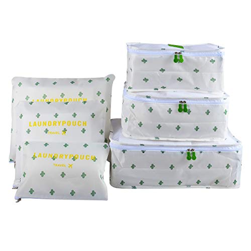 Preisvergleich Produktbild Packing Cubes Koffer Organizer, Coolzon Packtaschen Packwürfel Kleidertaschen, Wasserdicht Reiseorganizer Wäschebeutel Schuhbeutel Reise, 6 Stück, Kaktus
