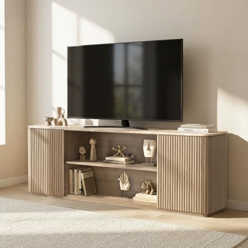 Modern TV Stand with Adjustable Shelves and Faux Marble Top (70‑80)
