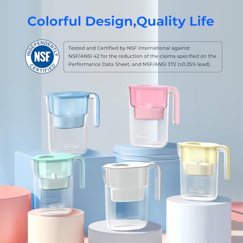 Waterdrop Water Filter Pitcher with 1 Filter, 5X Times Lifetime, Lasts 200 Gallons, for Fridge, Countertop and Gift, Reduces PFOA/PFOS, Chlorine, 7-Cup Capacity, Elfin, Blue