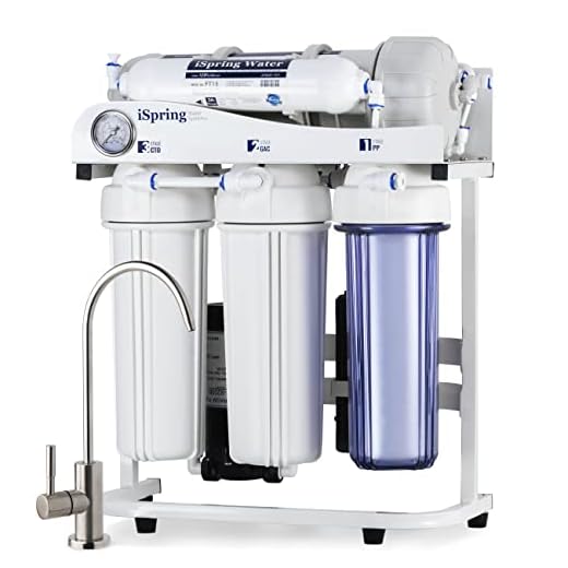 iSpring RCS5T 500 GPD Grade Commercial Tankless Reverse Osmosis RO Water Filter System with 1:1 Drain Ratio, Pressure Gauge