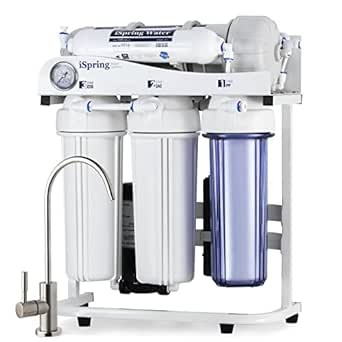 iSpring RCS5T Commercial Tankless Reverse Osmosis Water Filter System with 1.5:1 Pure to Drain Ratio and Pressure Gauge