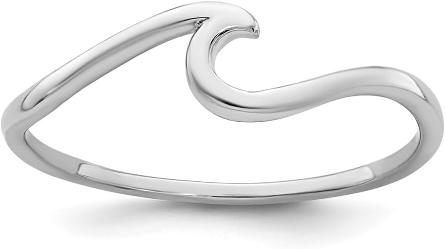 Sterling Silver Rhodium-Plated Polished Wave Theme Ring Size 5 to 10