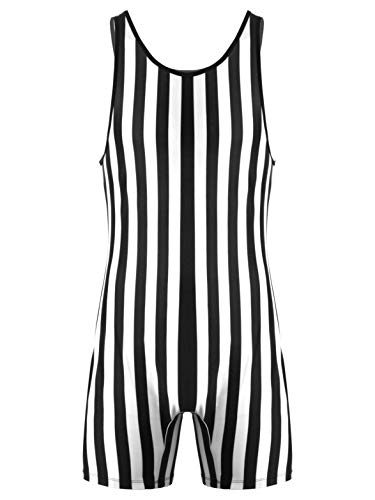 Doomiva Herren Body Einteiler Overall Ärmellos Tank Top Sportbody Männer Streifen Gymnastikanzug Sport Workout Bodysuit Sportwear Schwarz&Weiß M