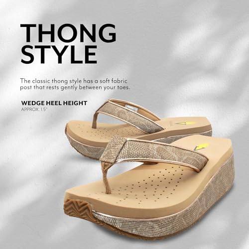 Image of Volatile Neville Wedge Sandals for Women Featuring Soft Webbed Textile Thong Post, Padded Lining, and Slip-On Wedge Style