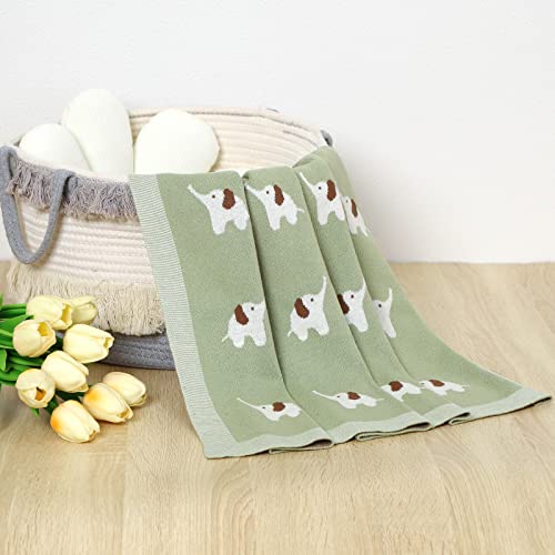 LAWKUL Baby Blankets for Newborn 100% Cotton Knitted Elephant Soft Blanket Airy for Boy Girl Green Pram/Mose Basket(90x70cm) - Image 4