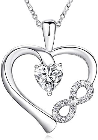 AM ANNIS MUNN 925 Sterling Silver Necklaces for Women Infinity Heart Necklace Jewelry for Women Silver Necklace with Cubic Zirconia Birthday Christmas Gifts for Women