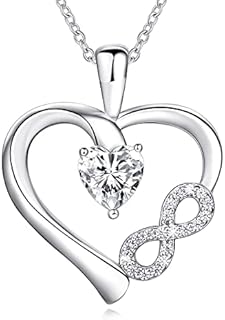 AM ANNIS MUNN 925 Sterling Silver Necklaces for Women Infinity Heart Necklace Jewelry for Women Silver Necklace with Cubic Zirconia Birthday Christmas Gifts for Women