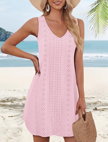 Image of Aokosor Womens Summer Dresses 2026 Loose V Neck Sleeveless Dress Sundresses Swimsuit Coverup Vacation Outfits