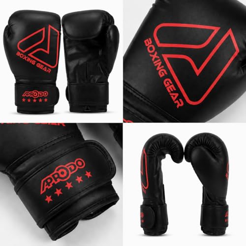 Image of APRODO Beginner Boxing Gloves for Kids & Adults - Men & Women Training, Sparring & Heavy Bag Gloves - Durable PU Leather with Wrist Support (Black /Red, 6oz)