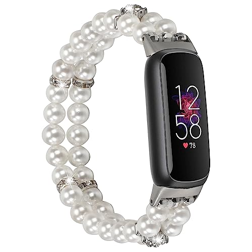 Image of Wongeto Compatible with Fitbit Luxe Bands,Fashion Handmade Elastic Stretch Pearl Bracelet Women Replacement Strap for Fitbit Luxe accssorises