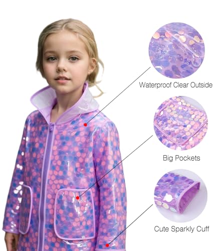 Cromoncent Girls Sequin Rain Jacket Waterproof Windbreaker Hooded Lightweight Lined Raincoats For Kids Outdoor4