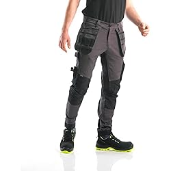 Ropa De Trabajo Cordura Bitco GARONE Pantalón de Trabajo Extensible para Rodilleras, Color Gris y Negro, Resistente al Agua y al Aceite, con Refuerzo de Cordura®, Bolsillos de Utilidad, 46