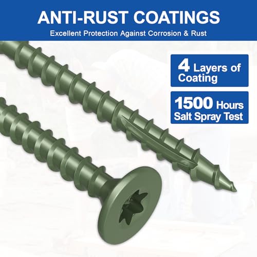 Image of #8 x 1-1 /2 inch Deck Screws, 250Pcs Star Drive Wood Screws, Rust Resistant Timber Screws for Timber /Log /Landscaping Wood, T20 Star Bit Included, Green