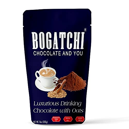 Image of BOGATCHI Luxurious Hot Chocolate Drinking Powder with Oats |Drinking Chocolate | Tasty | Vegan |Gluten Free| Dark Drinking Chocolate | Cocoa Powder - 200gram