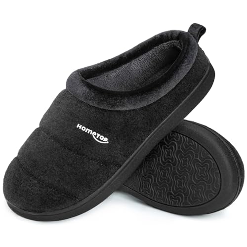HomeTop Women's Comfy Quilted Slipper Soft Cashmere Like Slip on Memory Foam House Shoe