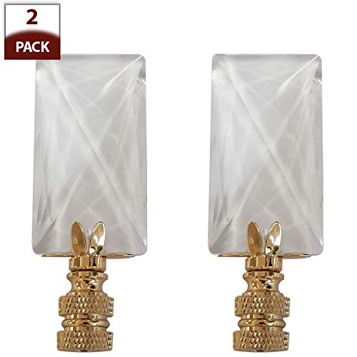 Image of Royal Designs Oblong Rectangle 1.25 inch Lamp Finial, Clear Faceted Crystal, Polished Brass Base, Set of 2