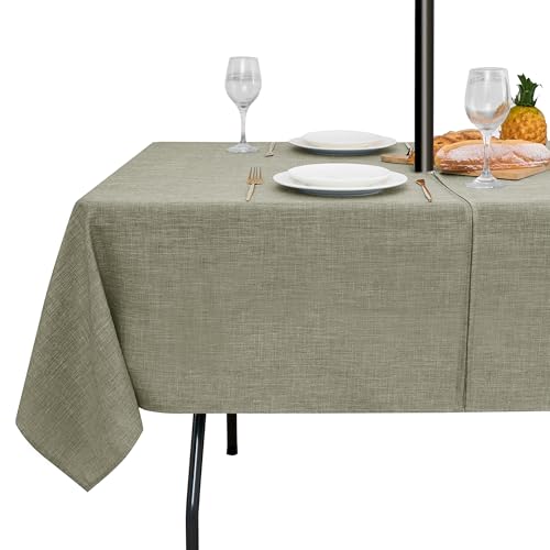 LUSHVIDA Outdoor Tablecloth with Umbrella Hole, Khaki, 60x84 Inch